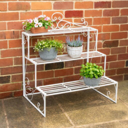 Melody Maison Distressed White Metal Three Tier Plant Theatre Stand - thumbnail 1