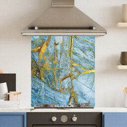 Choose Your Print Premium 59.5 X 74.5Cm  Blue Gold Marble 6mm Glass Toughened Kitchen Splashback - thumbnail 1