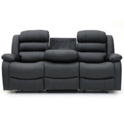 Roma Leather Manual Recliner 3 Seater Sofa With Cupholders In Black Colour - thumbnail 2
