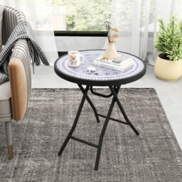 Costway Round Folding Side Table 46 Cm Patio Coffee Table With Tempered Glass Tabletop