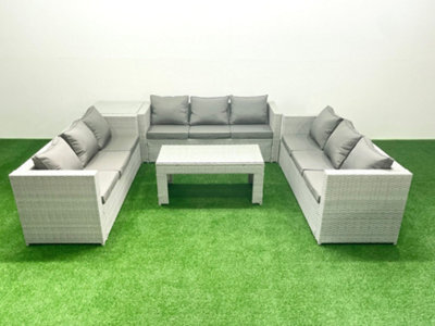Fimous Rattan Garden Outdoor Furniture Set 9 Seater Garden Sofa Oblong Coffee Table Set Side Table Light Grey - image 1