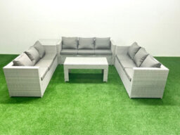 Fimous Rattan Garden Outdoor Furniture Set 9 Seater Garden Sofa Oblong Coffee Table Set Side Table Light Grey - thumbnail 2