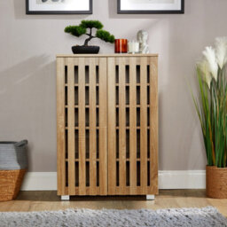 Home Source Halden 2 Door Oak Shoe Cabinet Hallway Storage Organiser Unit - thumbnail 5