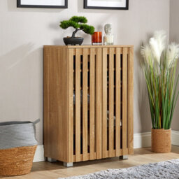 Home Source Halden 2 Door Oak Shoe Cabinet Hallway Storage Organiser Unit - thumbnail 1