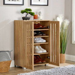 Home Source Halden 2 Door Oak Shoe Cabinet Hallway Storage Organiser Unit - thumbnail 2