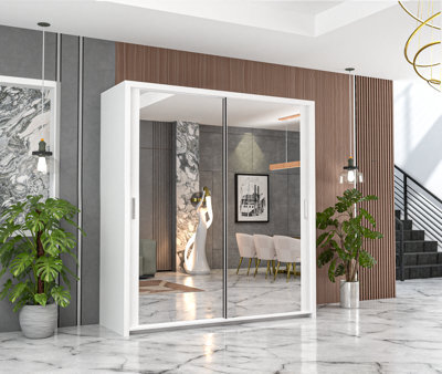 RAC3 Sliding Wardrobe With Mirror Space Saving Bedroom Wardrobe, Contemporary Bedroom Sliding Wardrobe & Mirror Wardrobe (White 150Cm) - image 1