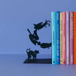 CKB Ltd Bewitched Magic Witch Wizard Broomstick Black Cat Silhouette Black Metal Bookend - thumbnail 3