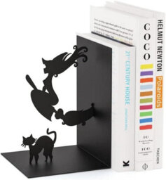 CKB Ltd Bewitched Magic Witch Wizard Broomstick Black Cat Silhouette Black Metal Bookend
