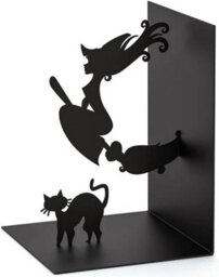 CKB Ltd Bewitched Magic Witch Wizard Broomstick Black Cat Silhouette Black Metal Bookend - thumbnail 4