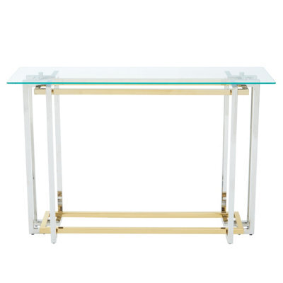 Premier Housewares Interiors By Premier Glass Top Console Table, Gold And Silver Luxury Console Table, Modern Style Console Table With Glass Top - image 1