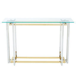 Premier Housewares Interiors By Premier Glass Top Console Table, Gold And Silver Luxury Console Table, Modern Style Console Table With Glass Top