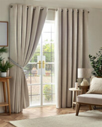 Luxury Living Chenille Blackout Eyelet Curtains Thermal Triple Weave Pair Cream