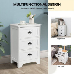 Wood 3-Drawer Bedside Table Vintage Nightstand Accent End Table Couch Side Table - thumbnail 2