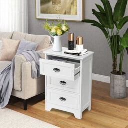 Wood 3-Drawer Bedside Table Vintage Nightstand Accent End Table Couch Side Table - thumbnail 7