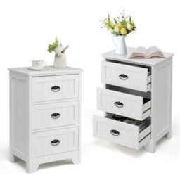 Wood 3-Drawer Bedside Table Vintage Nightstand Accent End Table Couch Side Table - thumbnail 1