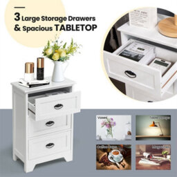 Wood 3-Drawer Bedside Table Vintage Nightstand Accent End Table Couch Side Table - thumbnail 3