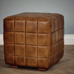 Elm Home And Products Real Genuine Leather Foot Stool Rest Poufe Tan Brown Hard Wood Frame 46Cm High X 46Cm Wide X 46Cm Deep - thumbnail 2