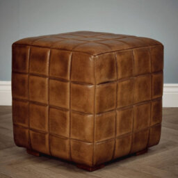Elm Home And Products Real Genuine Leather Foot Stool Rest Poufe Tan Brown Hard Wood Frame 46Cm High X 46Cm Wide X 46Cm Deep - thumbnail 1