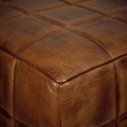 Elm Home And Products Real Genuine Leather Foot Stool Rest Poufe Tan Brown Hard Wood Frame 46Cm High X 46Cm Wide X 46Cm Deep - thumbnail 4