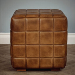Elm Home And Products Real Genuine Leather Foot Stool Rest Poufe Tan Brown Hard Wood Frame 46Cm High X 46Cm Wide X 46Cm Deep - thumbnail 5