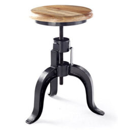 Elm Home And Garden Wooden Light Oak Finish Black Metal Stool H 46-64 X W 33 X D 33 Cm