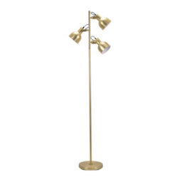 Valuelights Albie Gold Metal 3 Arm Spotlight Head Adjustable Floor Lamp For Living Room - Led Bulbs Included