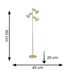 Valuelights Albie Gold Metal 3 Arm Spotlight Head Adjustable Floor Lamp For Living Room - Led Bulbs Included - thumbnail 6