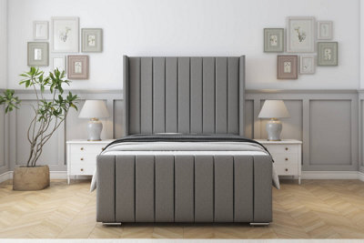 "Sloomy Melbourne Pewter Dumfries Bed Frame  With 50"" Upholstered Wingback Headboard 6' Super King" - image 1