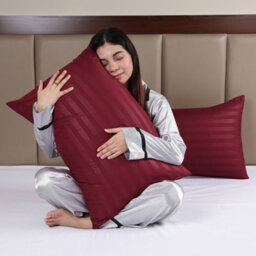 Ameha Stripe Pillowcase Pair Microfiber-Soft Burgundy Striped Pillowcases, Envelope Closure, Machine Washable Bedding Pillow Cover - thumbnail 1