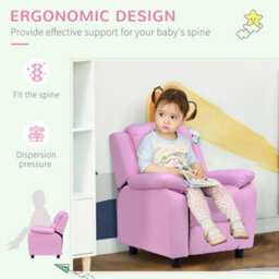 HOMCOM Homom Kids Recliner Armchair Pu Leather Game Chair Children Sofa Seat Pink - thumbnail 7