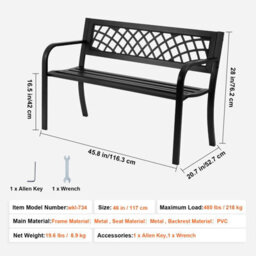 "Vevor Outdoor Bench 46"" Metal Garden Bench 480Lbs Cap W/backrest Armrests Patio Bench For Yard" - thumbnail 7