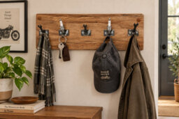 TT's Timber Supplies & Creations Handcrafted Solid Oak Motorcycle Themed Coat Hanger With Spanner & Spark Plug Hooks - thumbnail 1