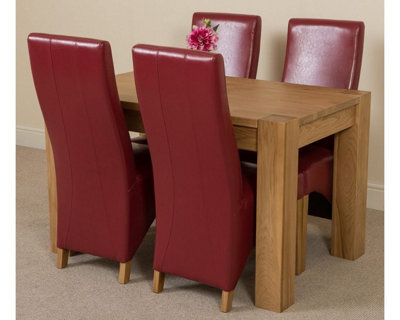 That's Furniture Kuba 125 X 80 Cm Chunky Oak Small Dining Table And 4 Chairs Dining Set With Lola Burgundy Leather Chairs - image 1
