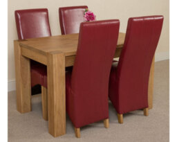 That's Furniture Kuba 125 X 80 Cm Chunky Oak Small Dining Table And 4 Chairs Dining Set With Lola Burgundy Leather Chairs - thumbnail 3