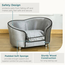 Dog Sofa Pet Chair, Kitten Bed Couch W/ Wooden Frame, Removable Cushion - thumbnail 3