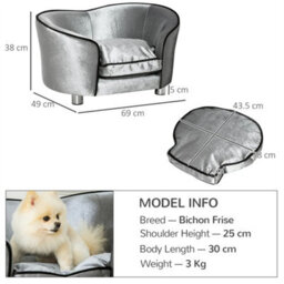 Dog Sofa Pet Chair, Kitten Bed Couch W/ Wooden Frame, Removable Cushion - thumbnail 2