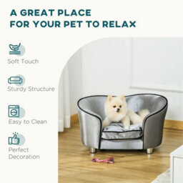 Dog Sofa Pet Chair, Kitten Bed Couch W/ Wooden Frame, Removable Cushion - thumbnail 5