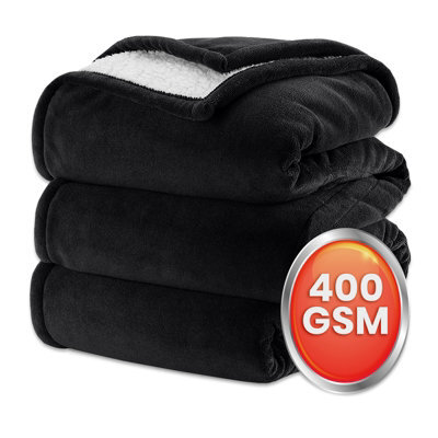 Ameha Thick Reversible Black Sherpa Fleece Blanket Single 130X150Cm Soft Warm Plush Throw For Bed Sofa Travel And Pets - image 1