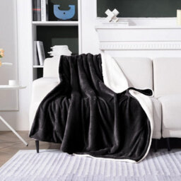 Ameha Thick Reversible Black Sherpa Fleece Blanket Single 130X150Cm Soft Warm Plush Throw For Bed Sofa Travel And Pets - thumbnail 3