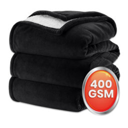 Ameha Thick Reversible Black Sherpa Fleece Blanket Single 130X150Cm Soft Warm Plush Throw For Bed Sofa Travel And Pets - thumbnail 1