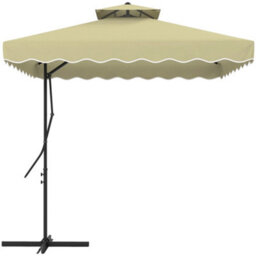 Outsunny 2.5M Square Cantilever Garden Parasol Umbrella With Cross Base, Beige - thumbnail 2
