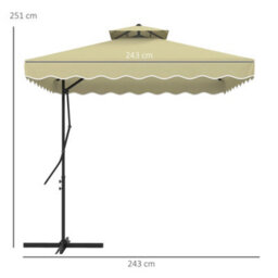 Outsunny 2.5M Square Cantilever Garden Parasol Umbrella With Cross Base, Beige - thumbnail 3