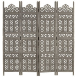 Vidaxl Hand Carved 4-Panel Room Divider Grey 160X165 Cm Solid Mango Wood Room Dividers - thumbnail 6