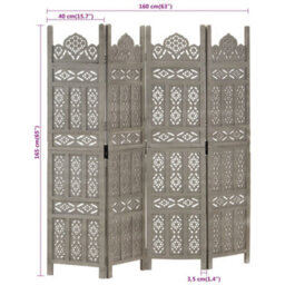 Vidaxl Hand Carved 4-Panel Room Divider Grey 160X165 Cm Solid Mango Wood Room Dividers - thumbnail 3