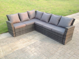 Fimous 6 Seater High Back Rattan Garden Furniture Set Corner Sofa With Black Tempered Glass Dining Table - thumbnail 2