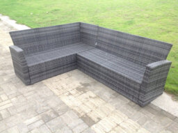 Fimous 6 Seater High Back Rattan Garden Furniture Set Corner Sofa With Black Tempered Glass Dining Table - thumbnail 3