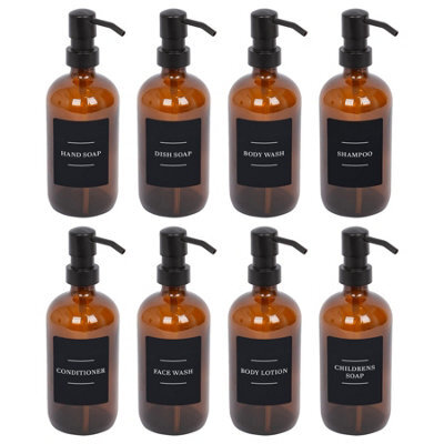 Harbour Housewares Glass Soap Dispensers With Labels - 500Ml - Amber/black - Pack Of 8 - image 1