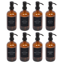 Harbour Housewares Glass Soap Dispensers With Labels - 500Ml - Amber/black - Pack Of 8 - thumbnail 1