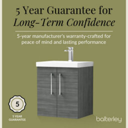 Balterley Contemporary Bathroom Wall Hung 2 Soft-Close Door Vanity Unit & Mid-Edge Ceramic Basin, Anthracite Woodgrain, 500 mm - thumbnail 6