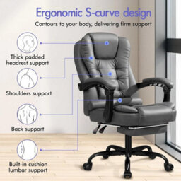 Executive Office Chair Swivel Recliner Home Computer Desk Gaming Chair Footrest 2 Point Massage Chair Grey - thumbnail 3